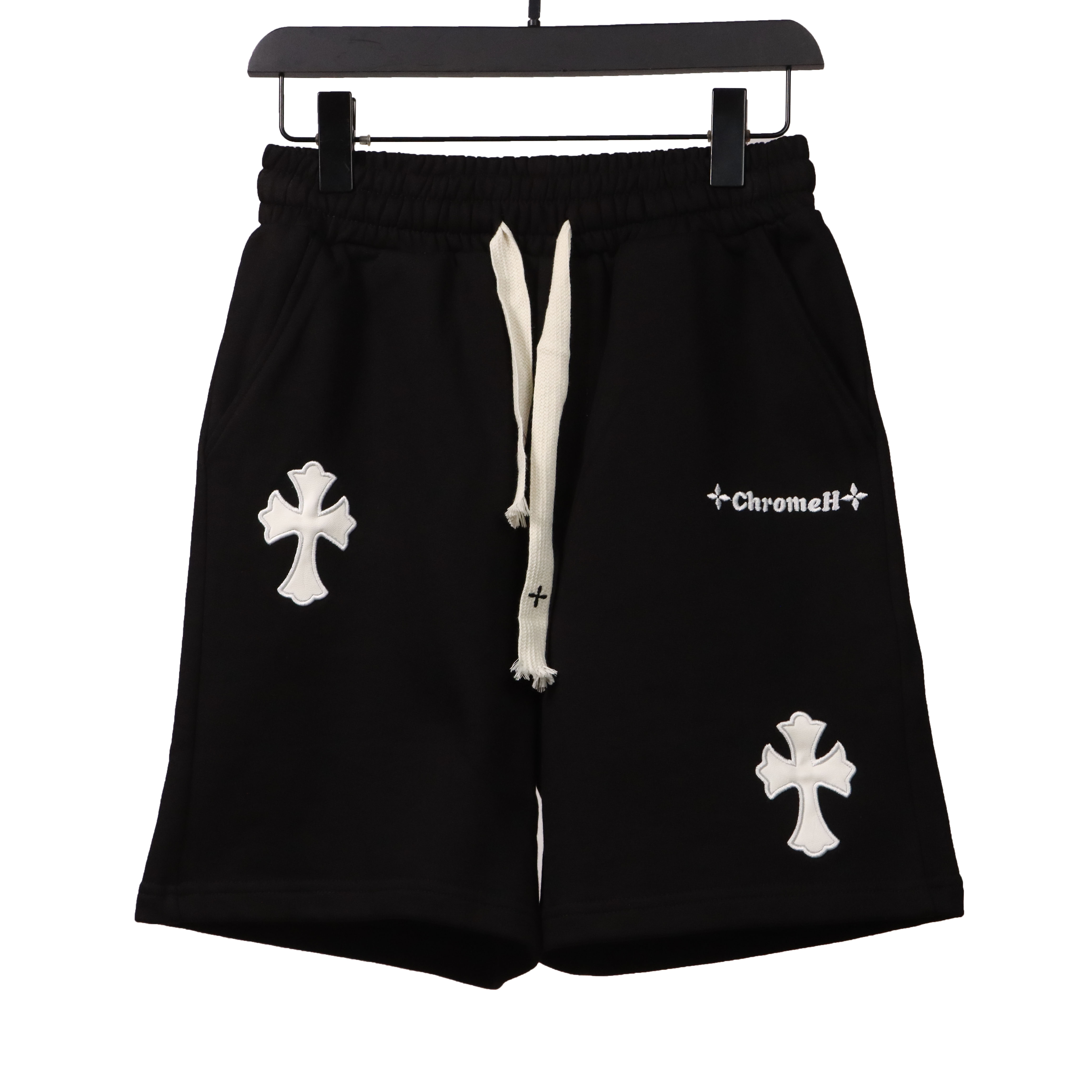 Top Quality Chrome Hearts Embroidered Cross Terry Shorts Black