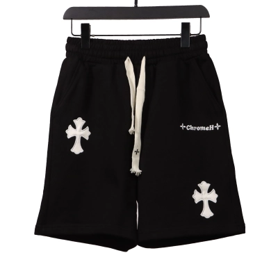 Top Quality Chrome Hearts Embroidered Cross Terry Shorts Black 01