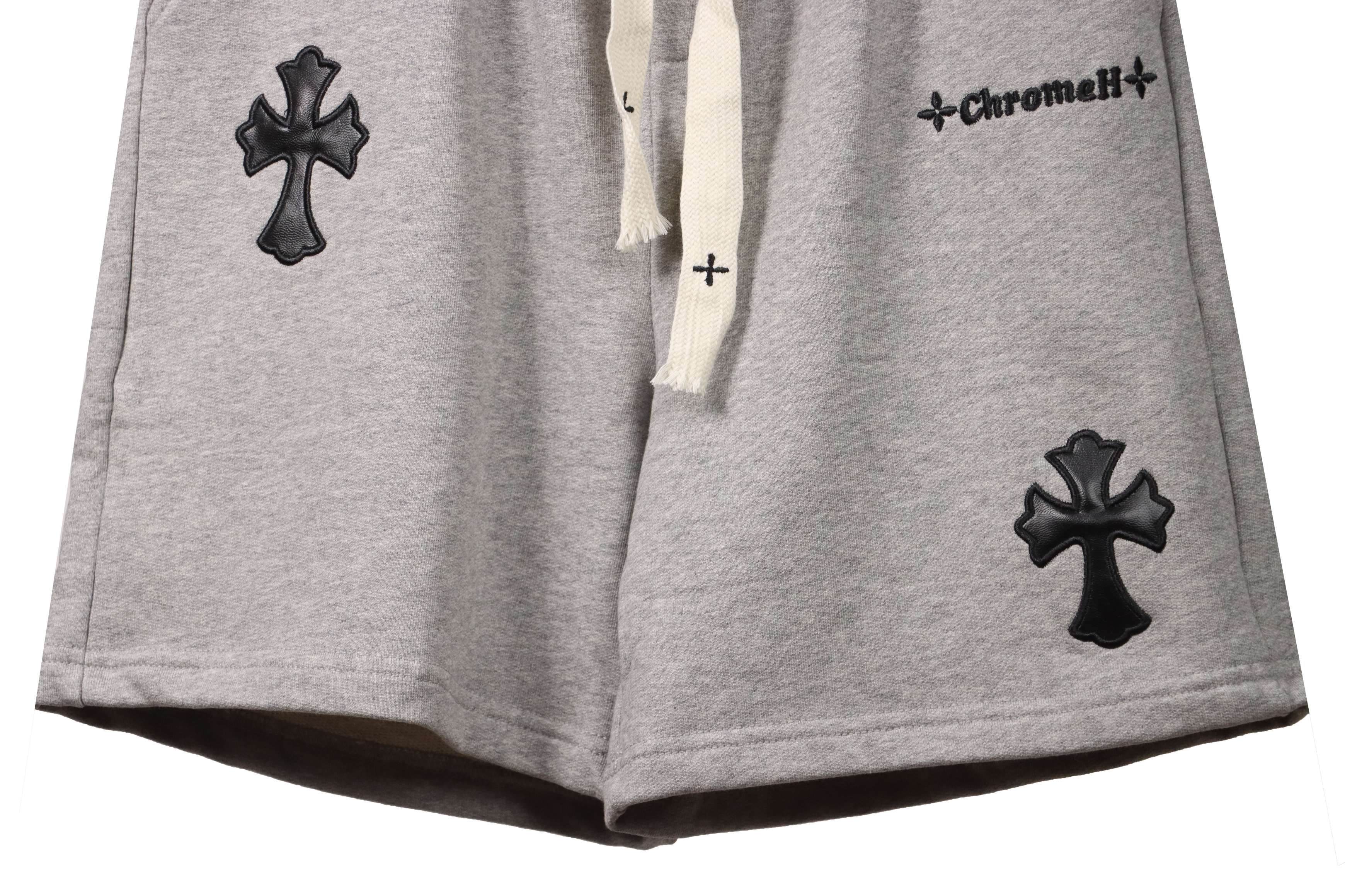 Top Quality Chrome Hearts Embroidered Cross Terry Shorts Grey