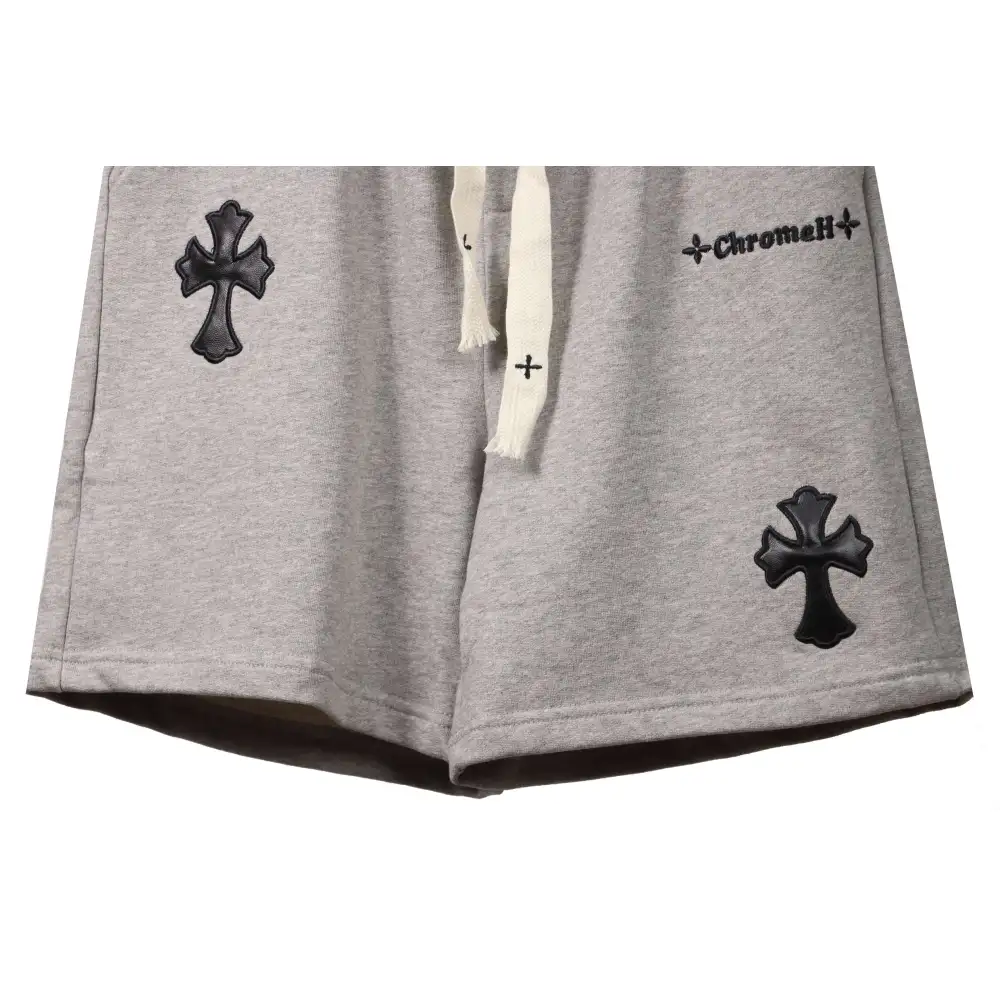 Top Quality Chrome Hearts Embroidered Cross Terry Shorts Grey