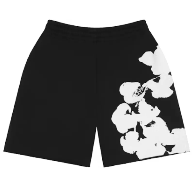 Top Quality Denim Tears Big Cotton Wreath Sweat Shorts Black