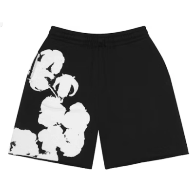 Top Quality Denim Tears Big Cotton Wreath Sweat Shorts Black 02
