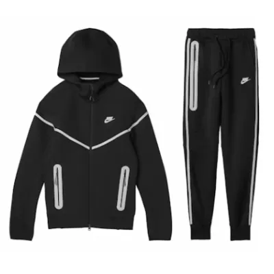 Nike Sportswear Tech Fleece Full Zip Hoodie & Joggers Reflective Details Set Black 01