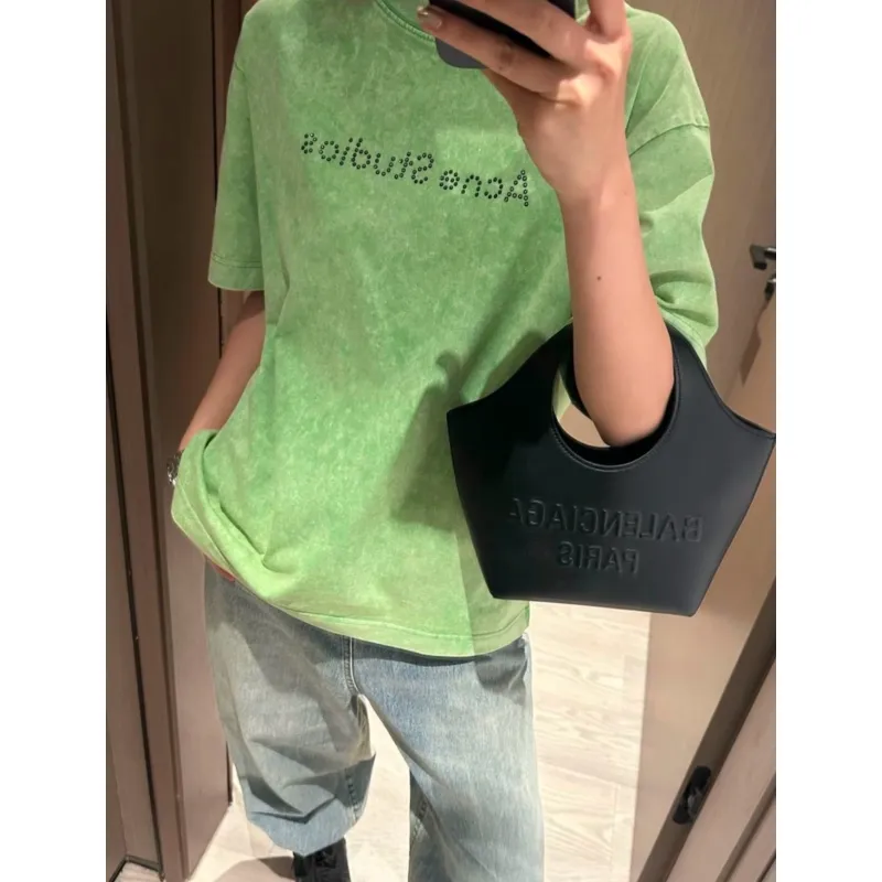 Top Quality Acne Studios 25SS beads letter short-sleeved T-shirt (Green)