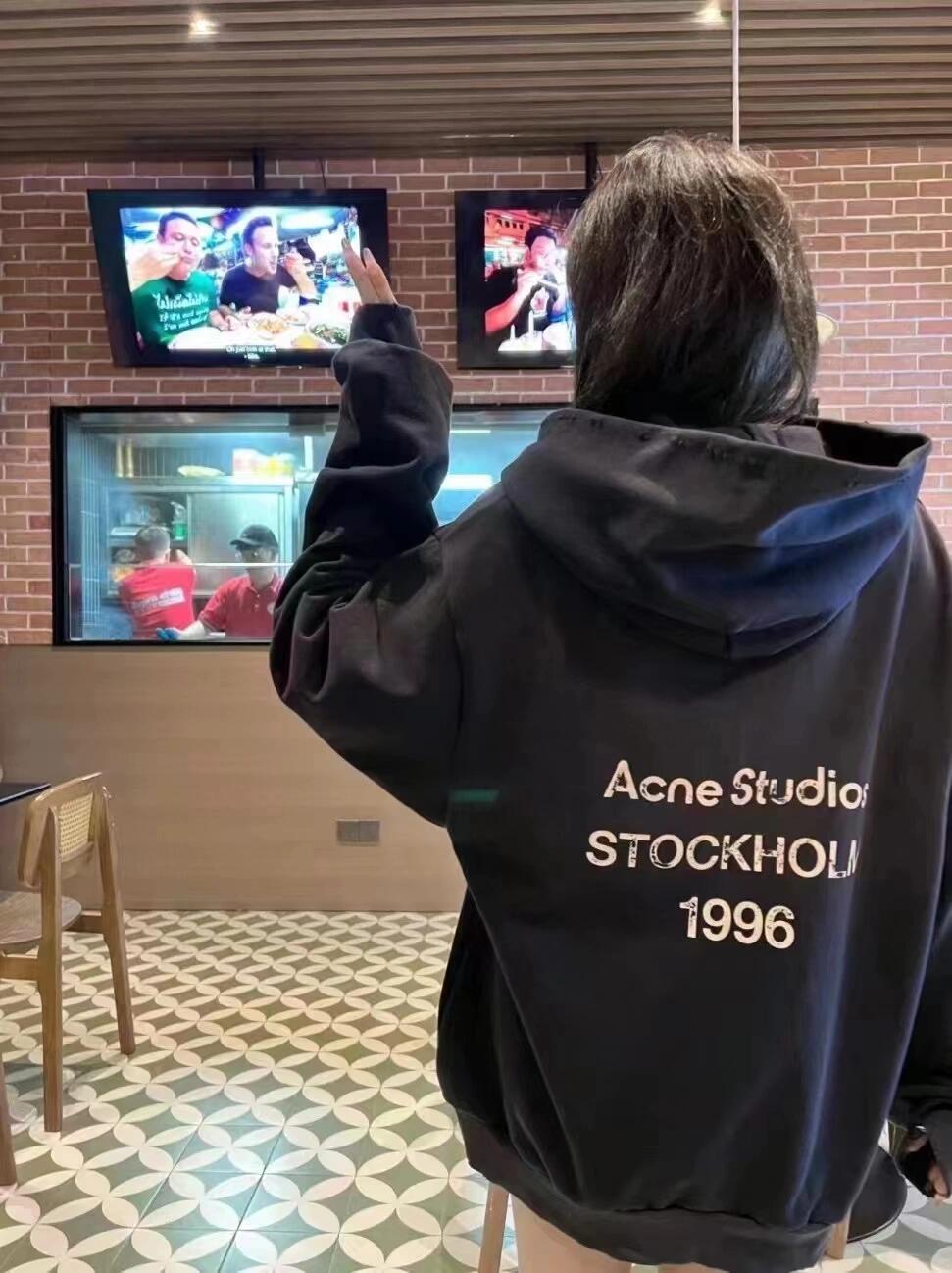 Top Quality Acne Studio Washed Distressed Hoodie (Black)