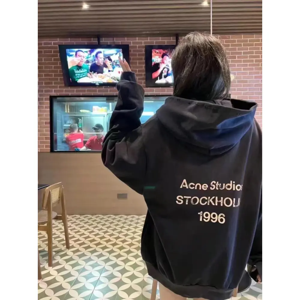Top Quality Acne Studio Washed Distressed Hoodie (Black)