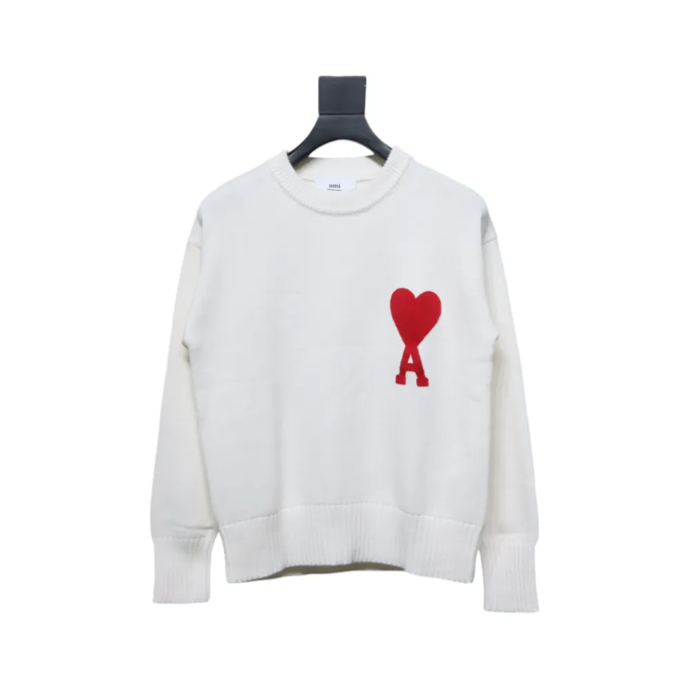 Top Quality AMI PARIS Heart Embroidered Crew Neck Sweater