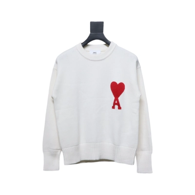 Top Quality     AMI PARIS Heart Embroidered Crew Neck Sweater 01
