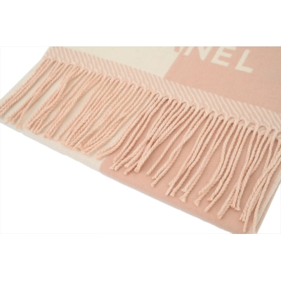 Chanel Two-Tone Wool Fringe Scarf in White and Pink 02