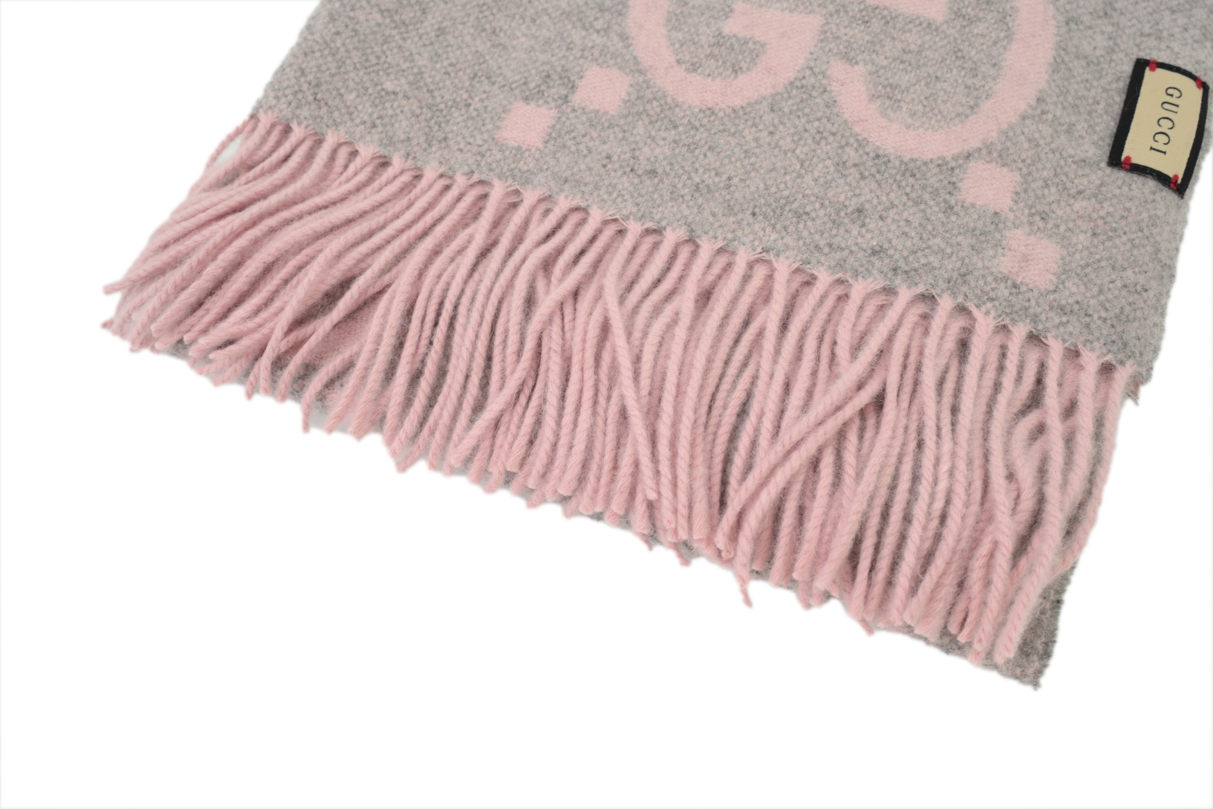 Gucci Large G Suede Fringe Scarf in Pink