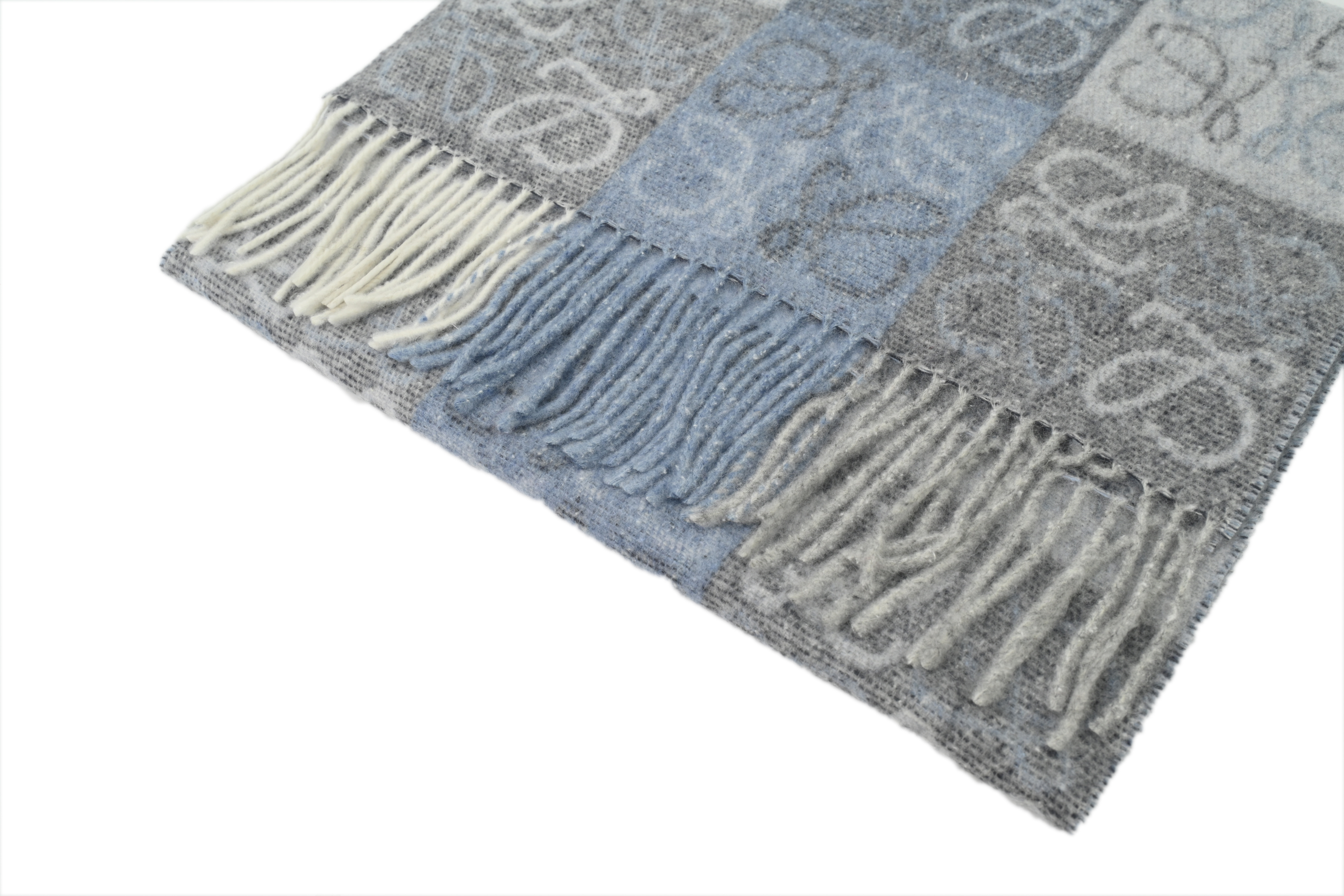Loewe Two-Tone Wool Fringe Scarf in Blue