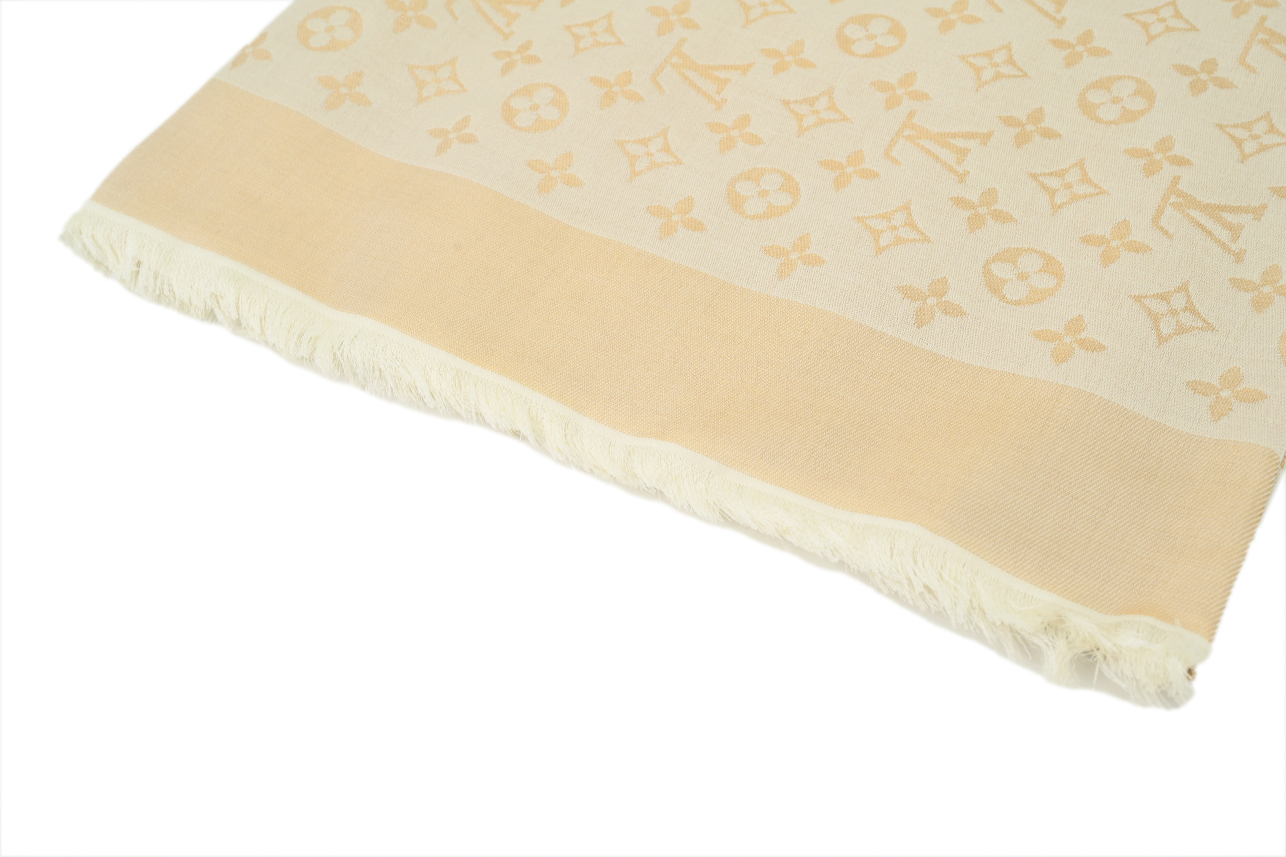Louis Vuitton Full Print Wool Fringe Scarf in Khaki