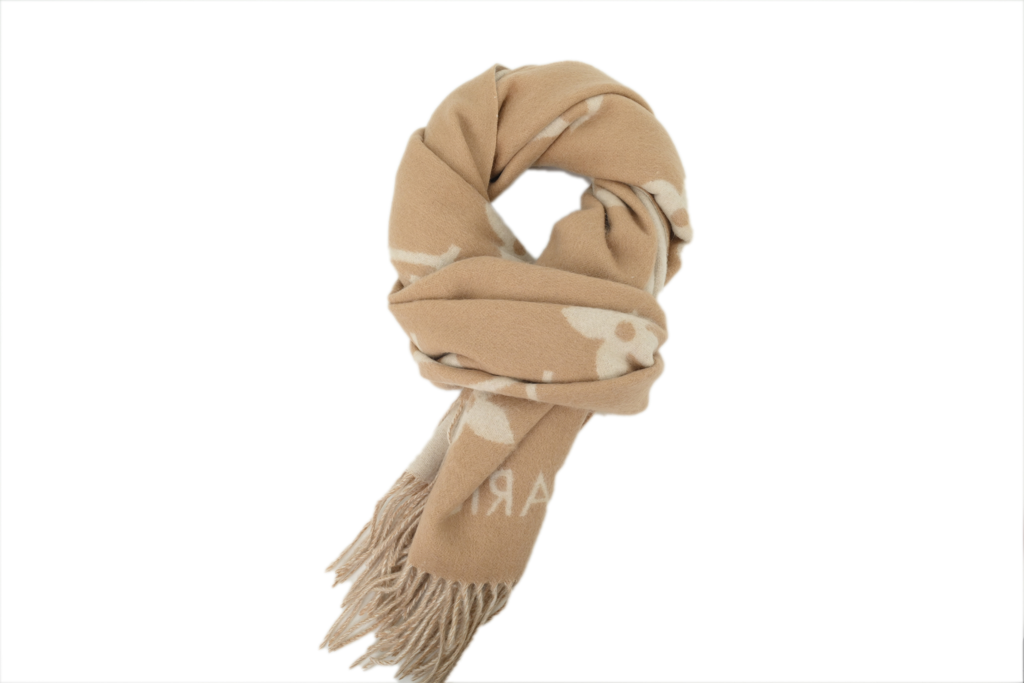 Louis Vuitton Large Print Suede Fringe Scarf in Khaki