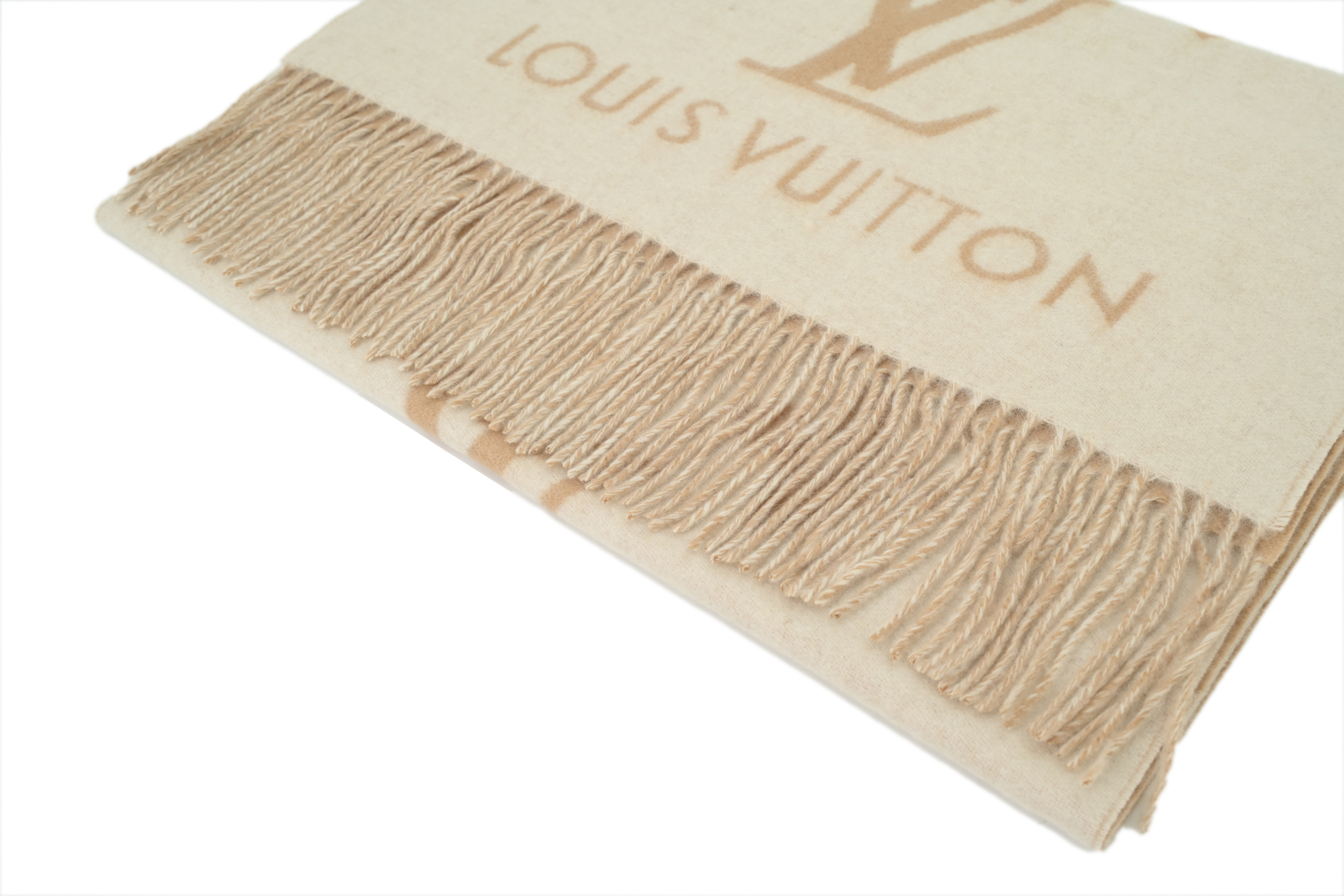 Louis Vuitton Large Print Suede Fringe Scarf in Khaki