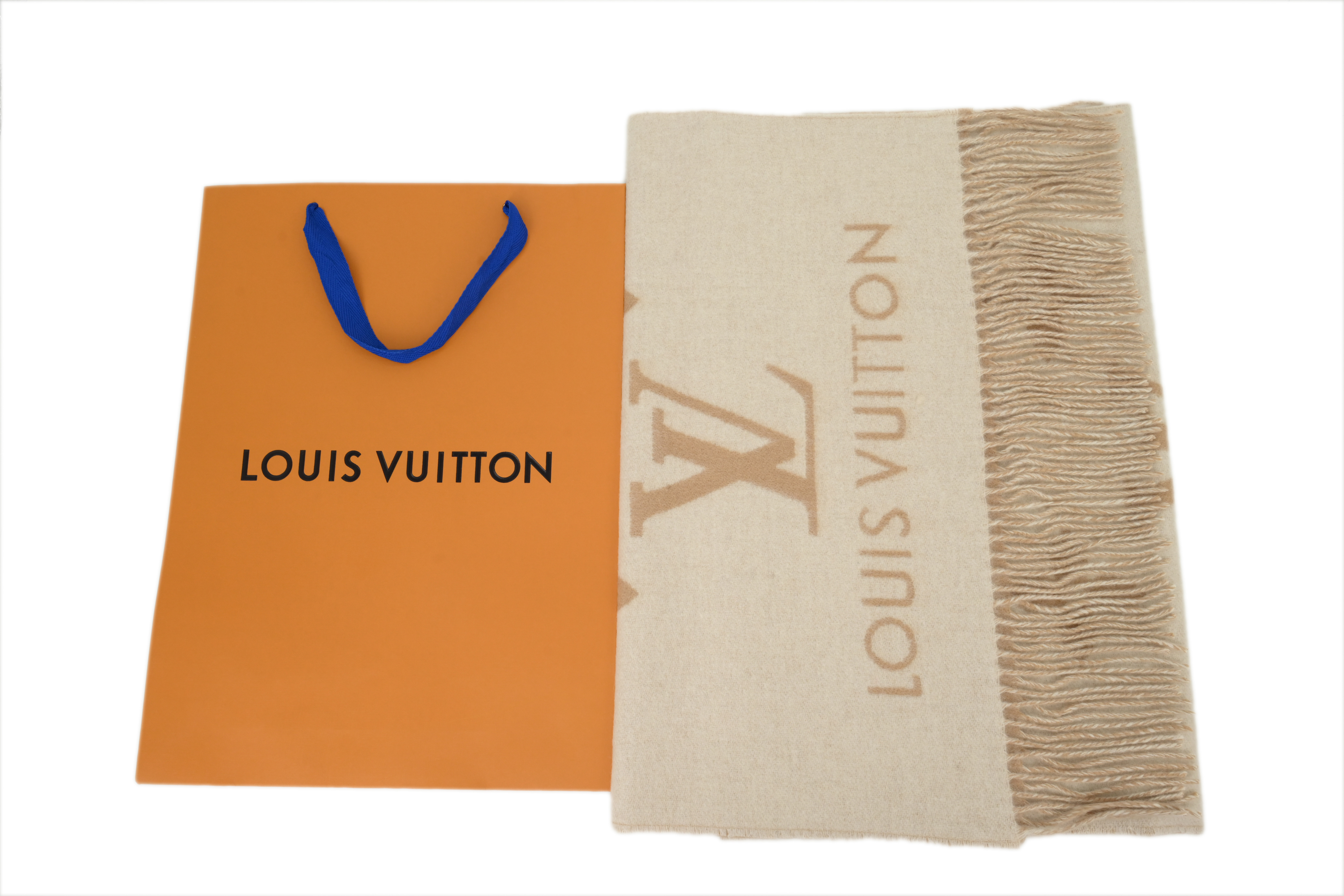 Louis Vuitton Large Print Suede Fringe Scarf in Khaki