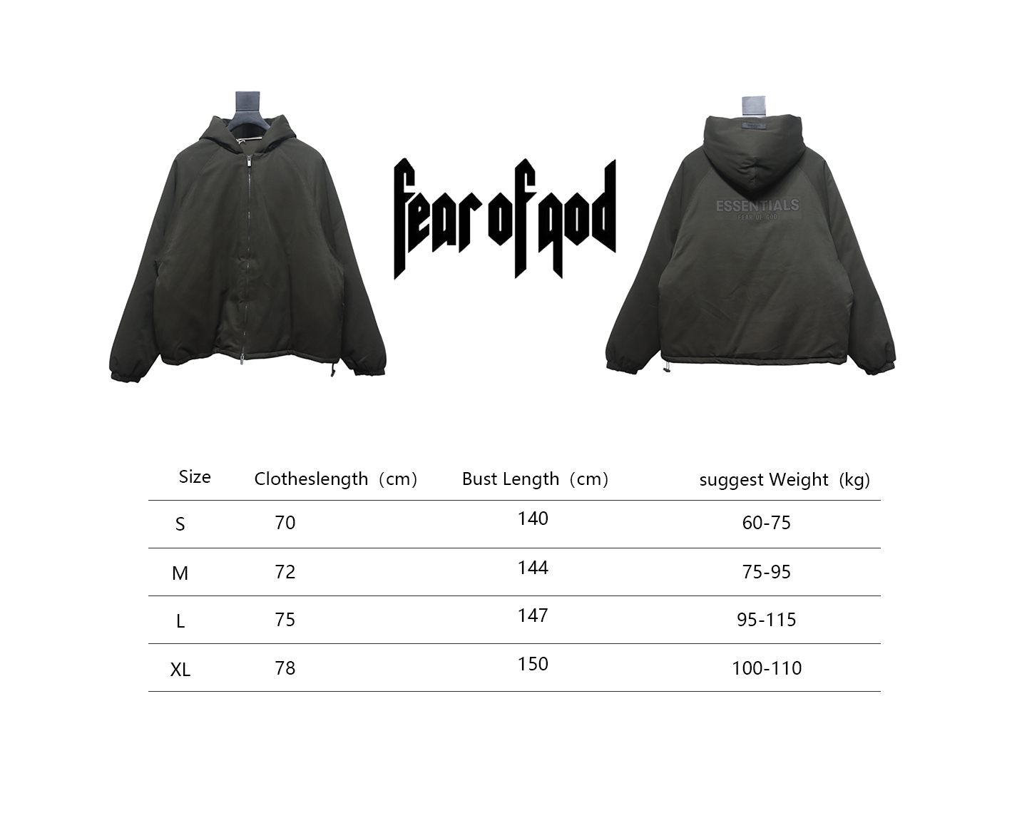 Top Quality Fear of God Reverse-Stitch Letter Hooded Jacket Black