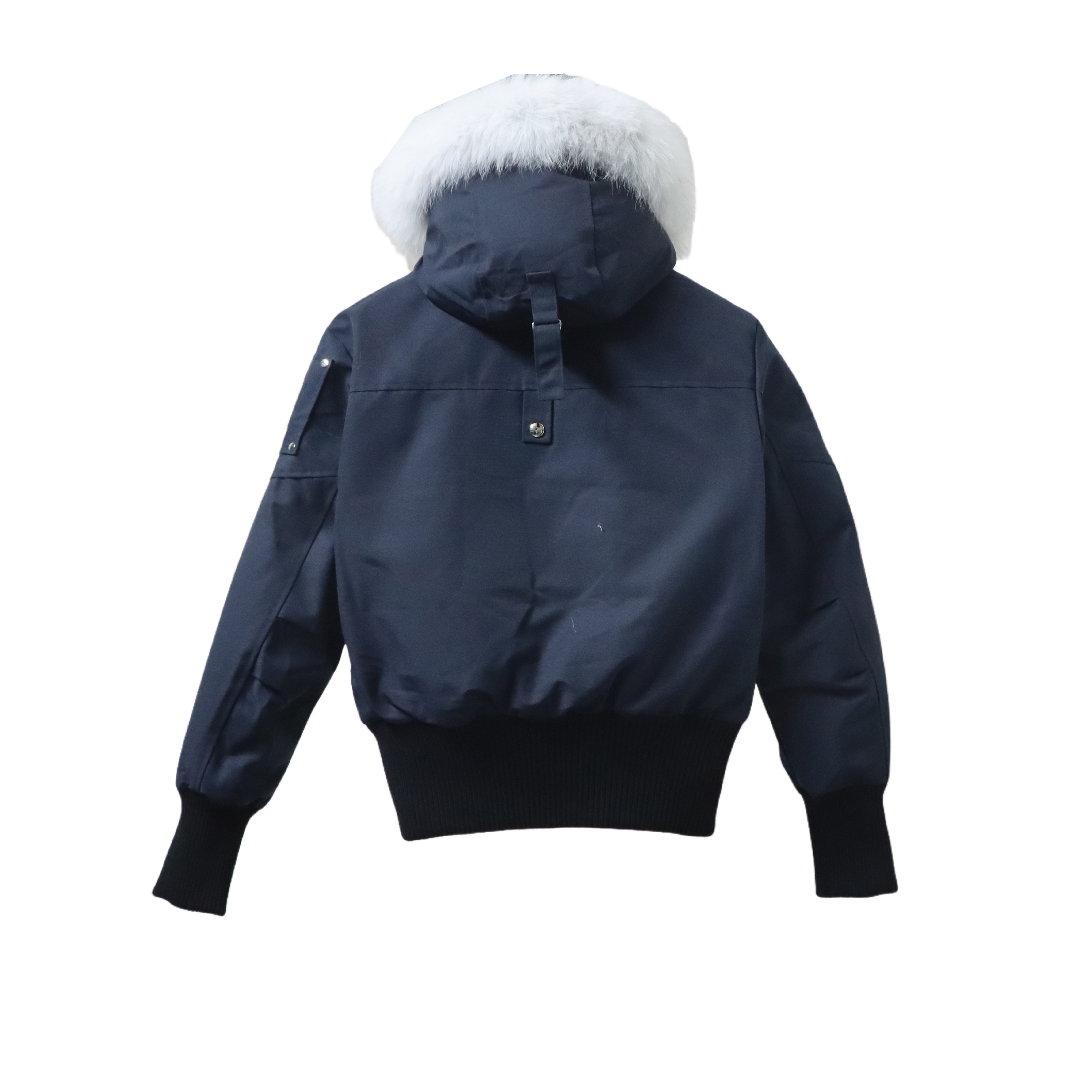 Top Quality Moose Knuckles Classic Women's Down Jacket with Chest Pom-Pom Navy