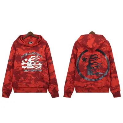 Top Quality Hellstar Sports Tie-Dye Skull Hoodie Red 01