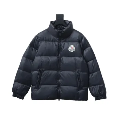 Top Quality Moncler Micro Logo Patch Zipper Stand Collar Down Jacket Black 01