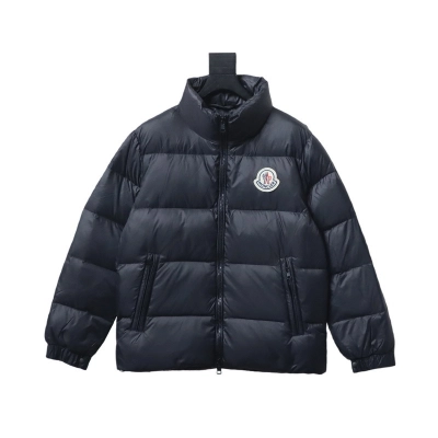 Top Quality     Moncler Micro Logo Patch Zipper Stand Collar Down Jacket Black 01