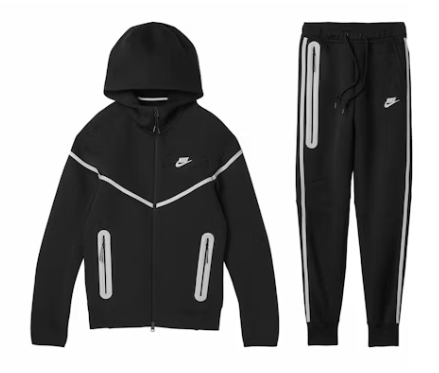 Nike Sportswear Tech Fleece Full Zip Hoodie & Joggers Reflective Details Set Black