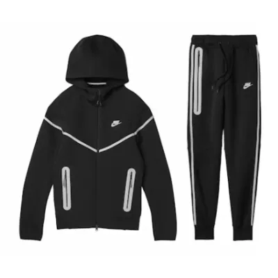 Nike Sportswear Tech Fleece Full Zip Hoodie & Joggers Reflective Details Set Black 01