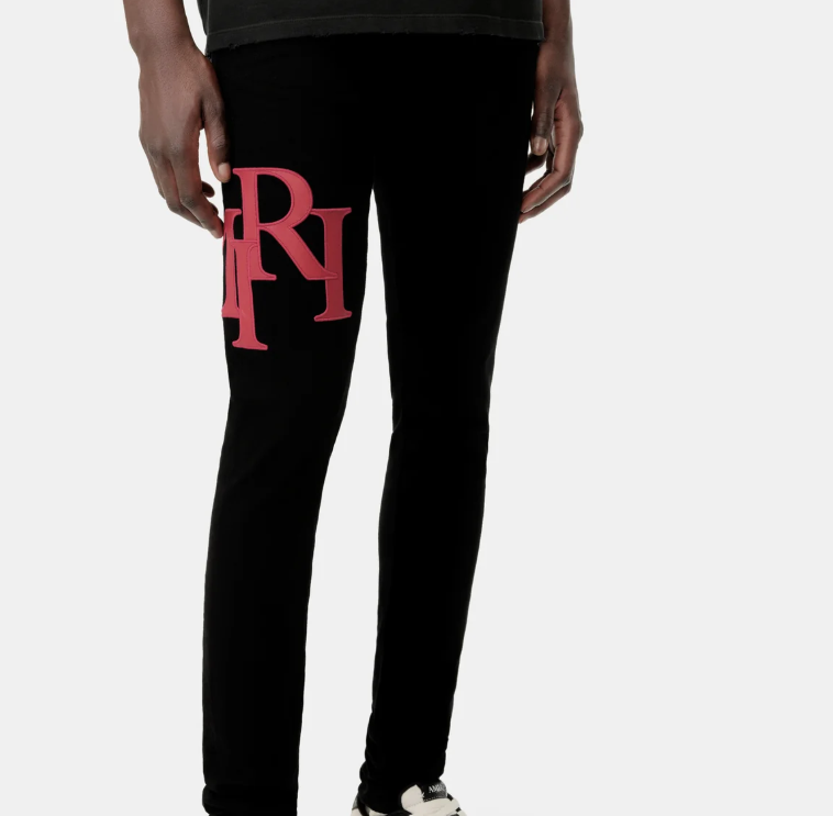 Top Quality AMIRI Men's Black Staggered Logo Skinny Jeans