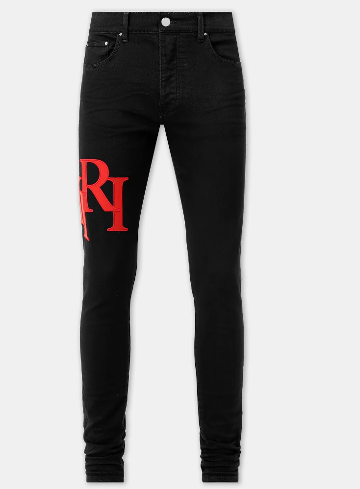 Top Quality AMIRI Men's Black Staggered Logo Skinny Jeans