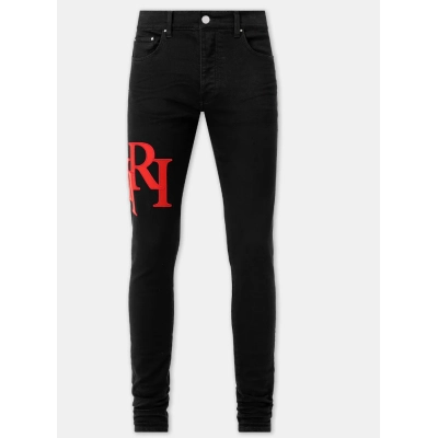 Top Quality AMIRI Men's Black Staggered Logo Skinny Jeans 01