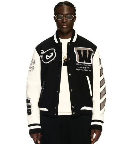 Top Quality Off-White Leather Wool Varsity Jacket