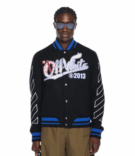 Top Quality Off-White Street Wiz Wool Varsity Jacket in Black