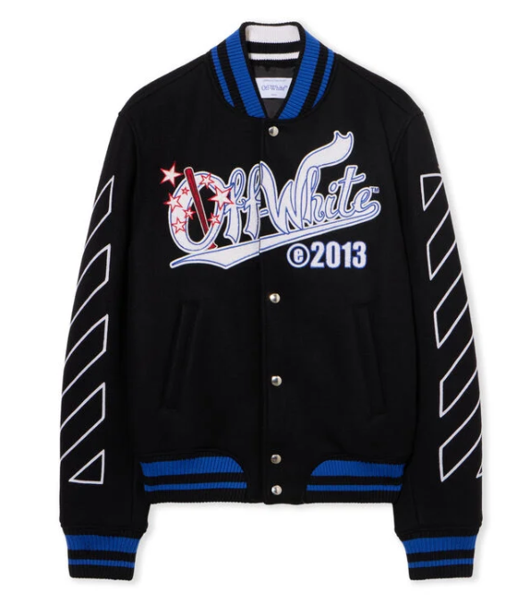 Top Quality Off-White Street Wiz Wool Varsity Jacket in Black
