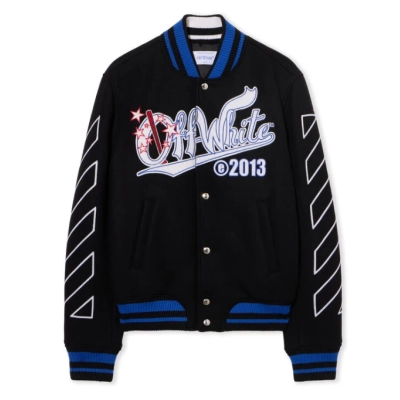 Top Quality Off-White Street Wiz Wool Varsity Jacket in Black 01