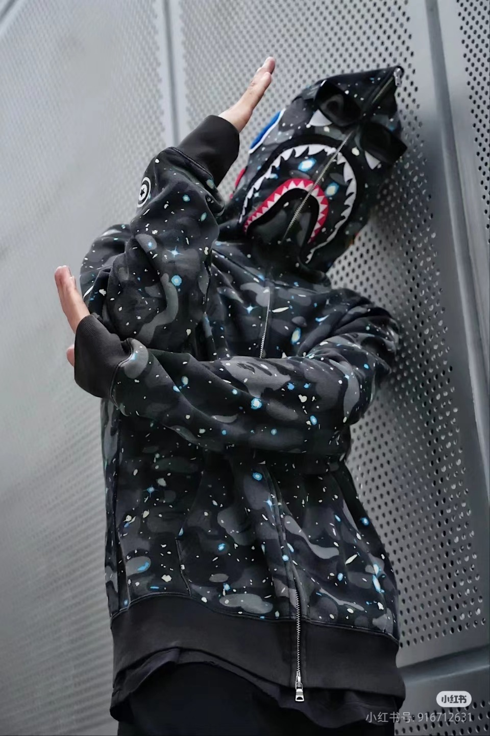 Top Quality BAPE Space Camo Shark WGM Full-Zip Hoodie Black