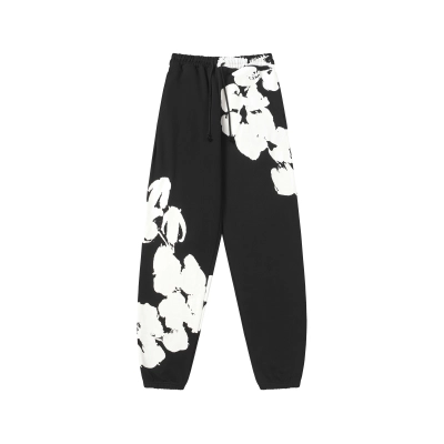Top Quality Denim Tears Big Cotton Wreath Sweatpants Black 01