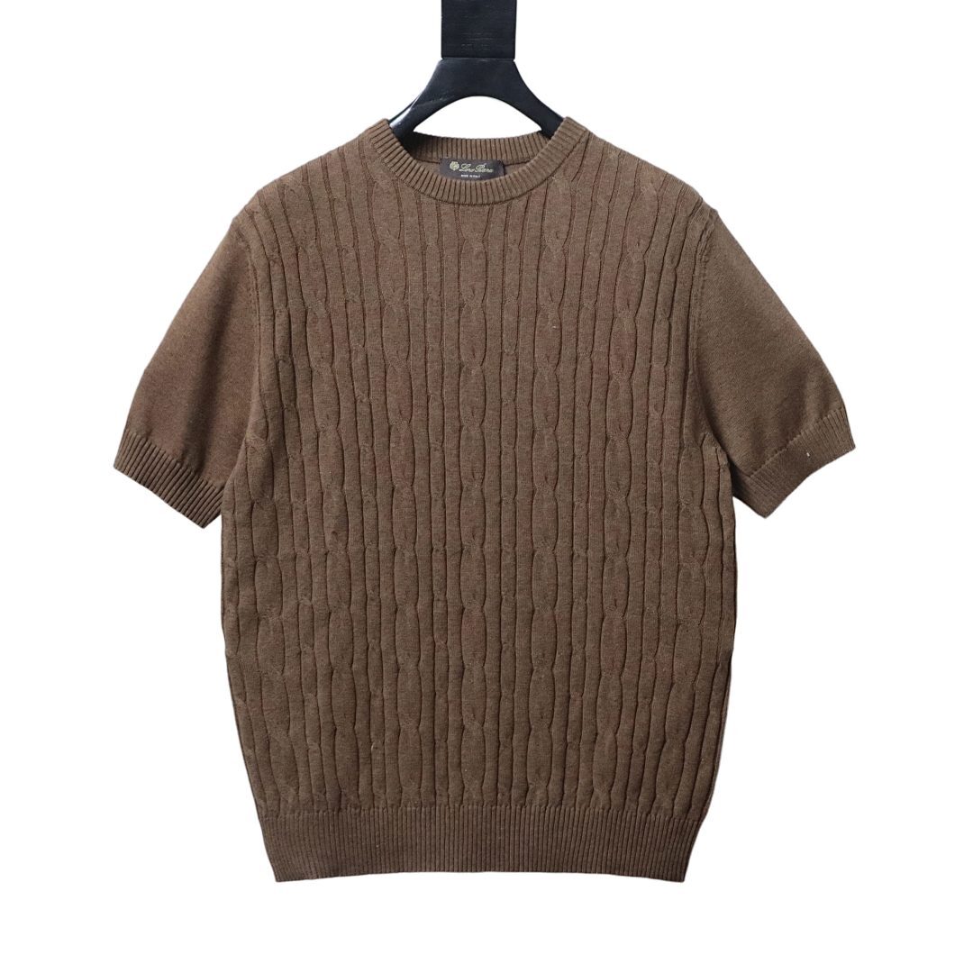       Loro Piana Cable-Knit Cotton Polo Shirt Dark Brown
