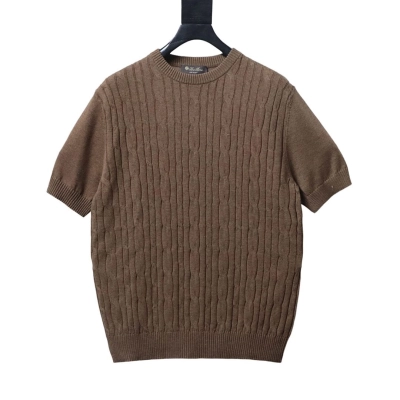  Top Quality  Loro Piana Cable-Knit Cotton Polo Shirt Dark Brown 01