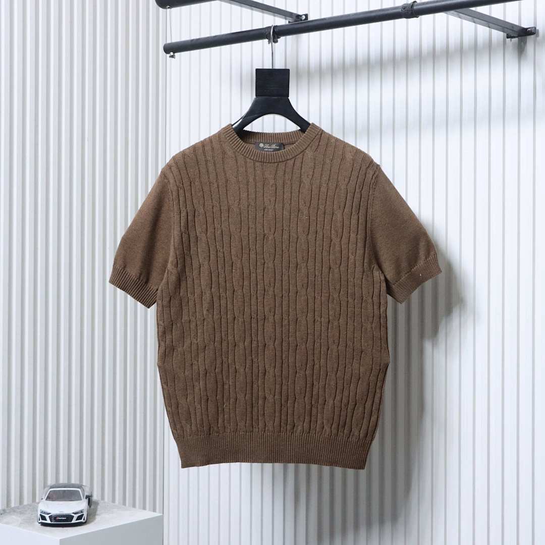      Loro Piana Cable-Knit Cotton Polo Shirt Dark Brown