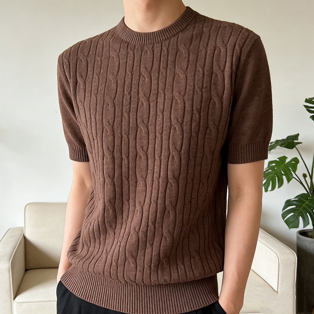       Loro Piana Cable-Knit Cotton Polo Shirt Dark Brown