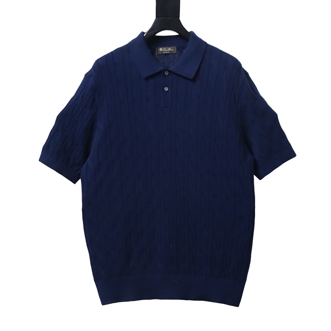 Top Quality      Loro Piana Cable-Knit Cotton Polo Shirt Blue