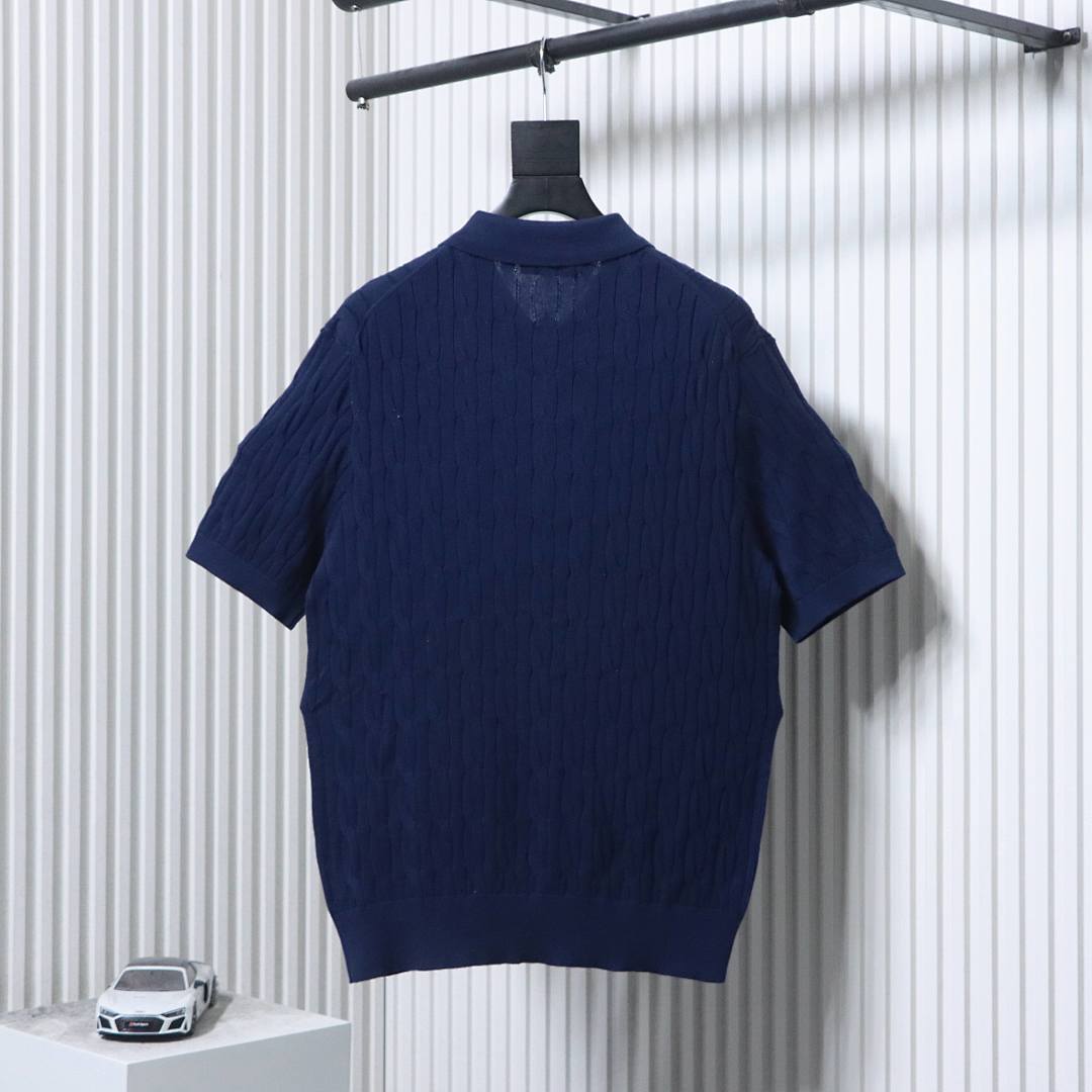 Top Quality      Loro Piana Cable-Knit Cotton Polo Shirt Blue