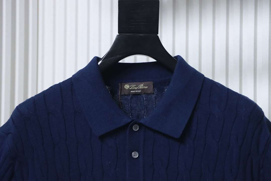 Top Quality      Loro Piana Cable-Knit Cotton Polo Shirt Blue