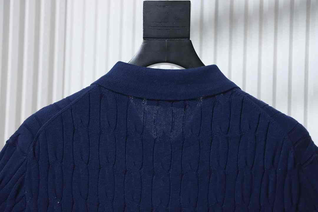 Top Quality      Loro Piana Cable-Knit Cotton Polo Shirt Blue