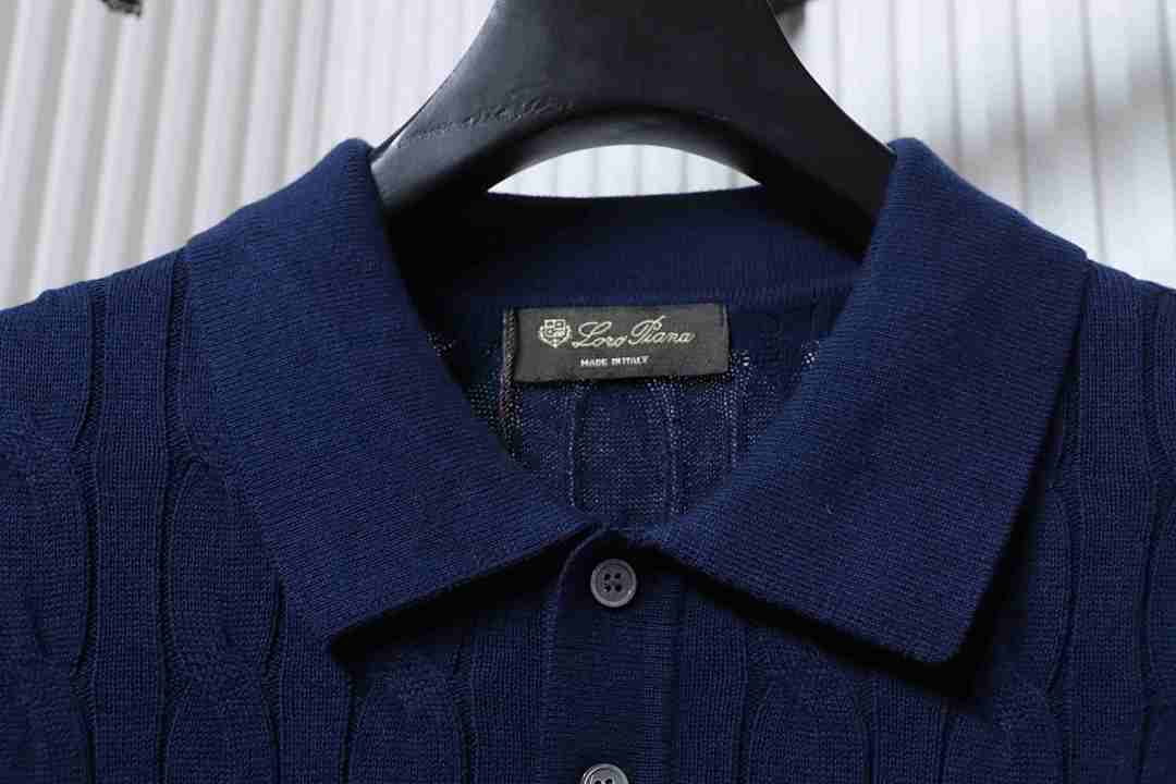 Top Quality      Loro Piana Cable-Knit Cotton Polo Shirt Blue