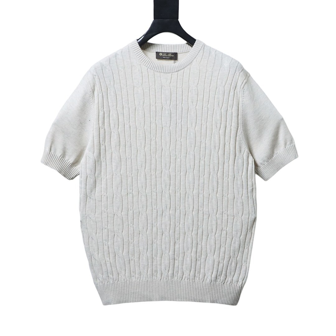 Top Quality      Loro Piana Cable-Knit Cotton Polo Shirt White