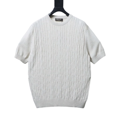 Top Quality  Loro Piana Cable-Knit Cotton Polo Shirt White 01