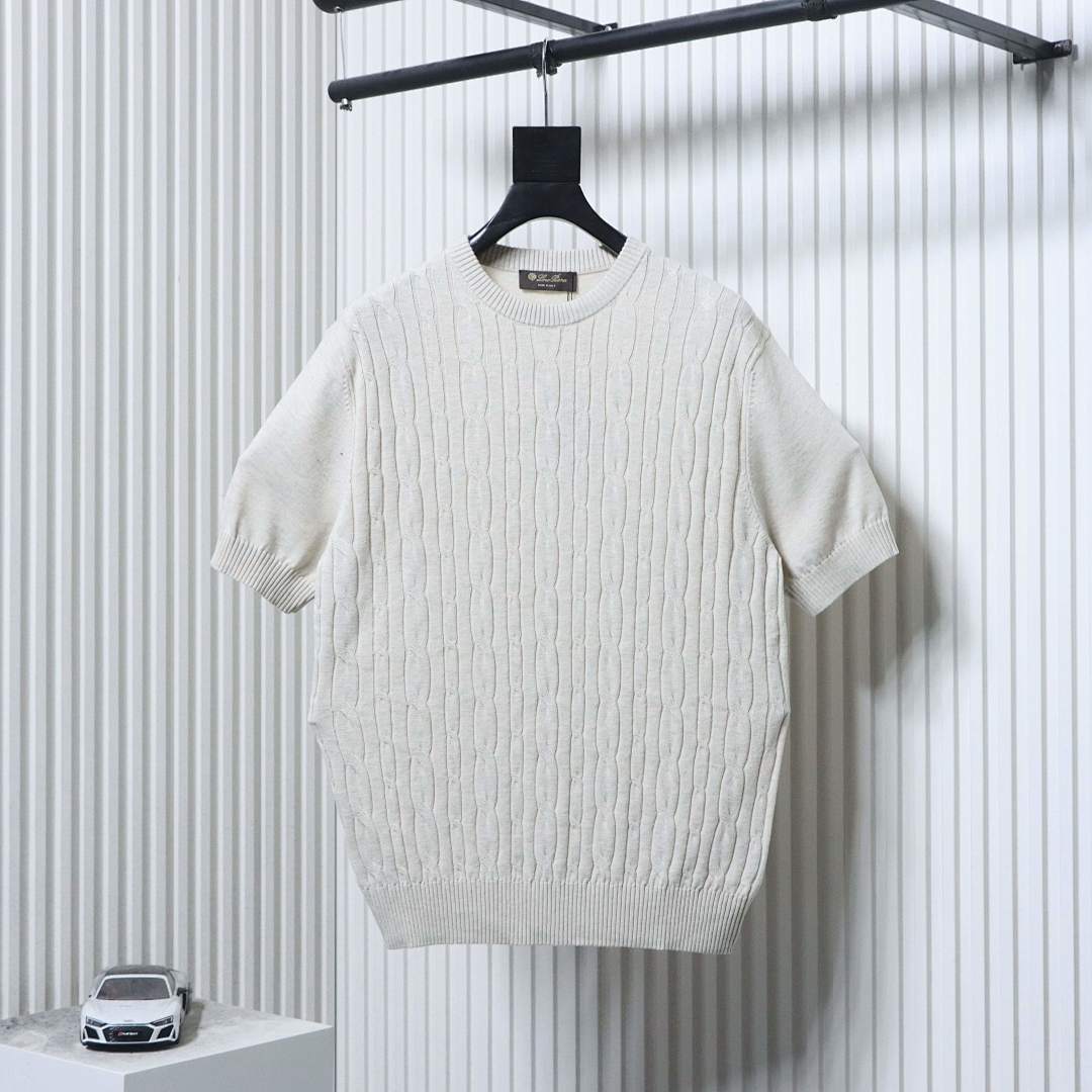 Top Quality      Loro Piana Cable-Knit Cotton Polo Shirt White