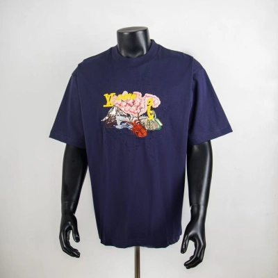 Top Quality Louis Vuitton Embroidered T-Shirt Navy 6002 01