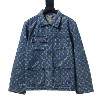 Top Quality Supreme x Louis Vuitton Jacquard Denim Trucker Jacket Blue 01