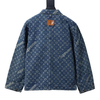 Top Quality Supreme x Louis Vuitton Jacquard Denim Trucker Jacket Blue 02